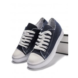Women Breathable Flat Heel Canvas Lace-Up Shallow Shoes Casual EVA Canvas Shoes