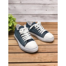 Women Breathable Flat Heel Canvas Lace-Up Shallow Shoes Casual EVA Canvas Shoes