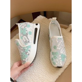 Floral Embroidery Breathable Sheer Mesh Sneakers