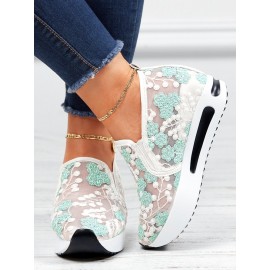 Floral Embroidery Breathable Sheer Mesh Sneakers