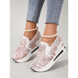 Floral Embroidery Breathable Sheer Mesh Sneakers