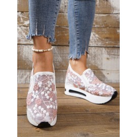Floral Embroidery Breathable Sheer Mesh Sneakers