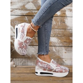 Floral Embroidery Breathable Sheer Mesh Sneakers