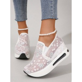 Floral Embroidery Breathable Sheer Mesh Sneakers