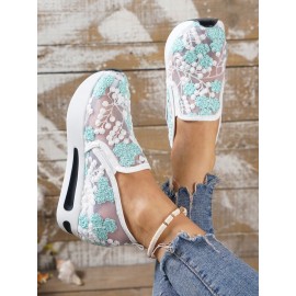 Floral Embroidery Breathable Sheer Mesh Sneakers