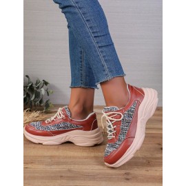 Casual Color Block Wearable Lace-Up Low Heel Chunky Trainers Split Joint