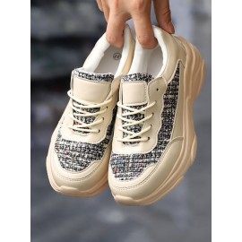 Casual Color Block Wearable Lace-Up Low Heel Chunky Trainers Split Joint