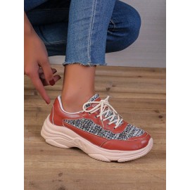 Casual Color Block Wearable Lace-Up Low Heel Chunky Trainers Split Joint