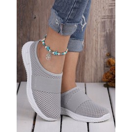 Casual Plain Breathable Slip On Flat Heel Fly Woven Shoes Split Joint