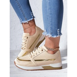 Casual Plain Breathable Lace-Up Flat Heel Chunky Trainers Hollow Out