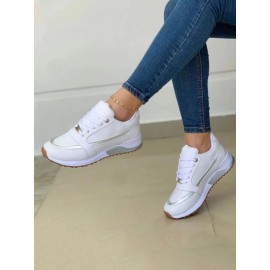 Casual Plain Breathable Lace-Up Flat Heel Chunky Trainers Hollow Out