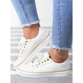 Chain Decor Lace-up Casual Skate Shoes