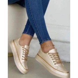 Chain Decor Lace-up Casual Skate Shoes