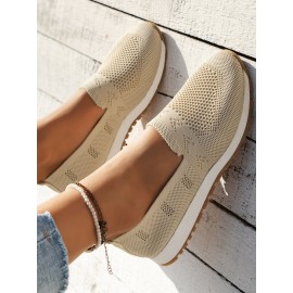 Sports Plain Breathable Slip On Flat Heel Fly Woven Shoes