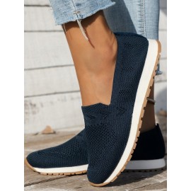 Sports Plain Breathable Slip On Flat Heel Fly Woven Shoes