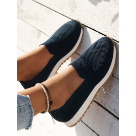 Sports Plain Breathable Slip On Flat Heel Fly Woven Shoes