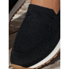 Sports Plain Breathable Slip On Flat Heel Fly Woven Shoes
