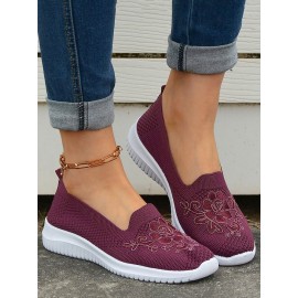 Sports Floral Breathable Slip On Flat Heel Fly Woven Shoes Embroidery