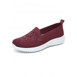 Sports Floral Breathable Slip On Flat Heel Fly Woven Shoes Embroidery