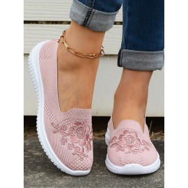Sports Floral Breathable Slip On Flat Heel Fly Woven Shoes Embroidery