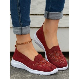 Sports Floral Breathable Slip On Flat Heel Fly Woven Shoes Embroidery