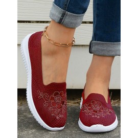 Sports Floral Breathable Slip On Flat Heel Fly Woven Shoes Embroidery