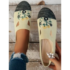 Casual Floral Breathable Slip On Flat Heel Deep Mouth Shoes Embroidery