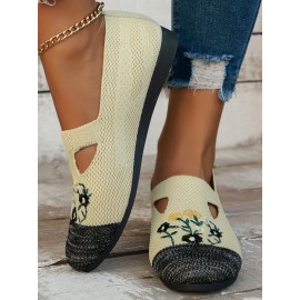 Casual Floral Breathable Slip On Flat Heel Deep Mouth Shoes Embroidery