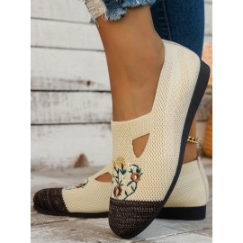 Casual Floral Breathable Slip On Flat Heel Deep Mouth Shoes Embroidery