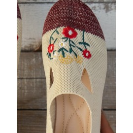 Casual Floral Breathable Slip On Flat Heel Deep Mouth Shoes Embroidery