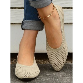 Casual Plain Breathable Slip On Flat Heel Shallow Shoes Hollow Out