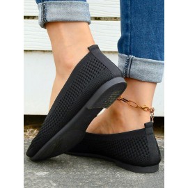 Casual Plain Breathable Slip On Flat Heel Shallow Shoes Hollow Out