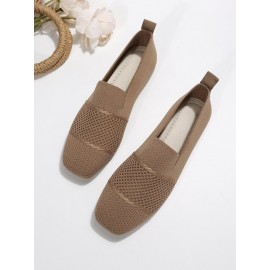 Casual Plain Breathable Slip On Low Heel Deep Mouth Shoes Hollow Out