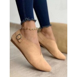 Vintage Casual V-Buckle Flat Shoes