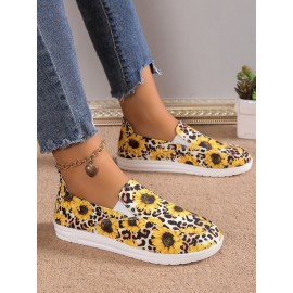 Casual Sunflower Non-Slip Slip On Flat Heel Deep Mouth Shoes Printing