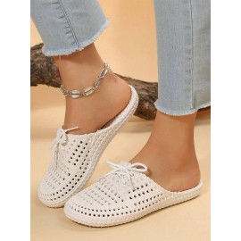 Women Lace Up Hollow Out Waterproof Beach Mules