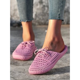 Women Lace Up Hollow Out Waterproof Beach Mules