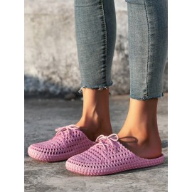 Women Lace Up Hollow Out Waterproof Beach Mules