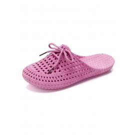 Women Lace Up Hollow Out Waterproof Beach Mules