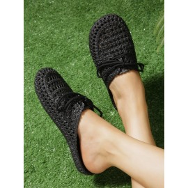Women Lace Up Hollow Out Waterproof Beach Mules