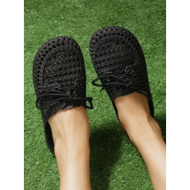 Women Lace Up Hollow Out Waterproof Beach Mules