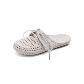 Women Lace Up Hollow Out Waterproof Beach Mules