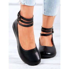 Vintage Black Buckle Decor Comfy Sole Shallow Shoes wtith Back Zip