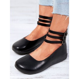 Vintage Black Buckle Decor Comfy Sole Shallow Shoes wtith Back Zip