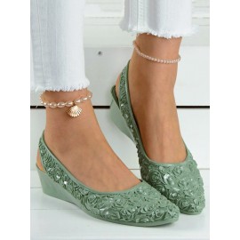 Waterproof Floral Wedge Heel Slingback Shallow Shoes