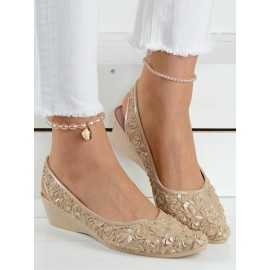 Waterproof Floral Wedge Heel Slingback Shallow Shoes